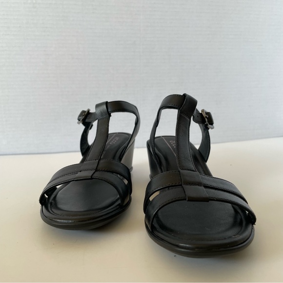Ecco Black Leather Wedge Sandals Size 35 - Picture 3 of 14
